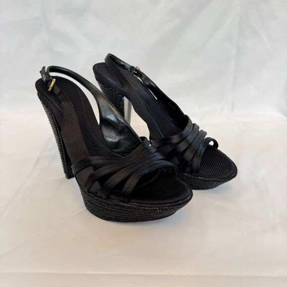 Sergio Rossi Women's Black Beaded Platform Slingback Heels Size 39.5 US 9.5 - Picture 3 of 8